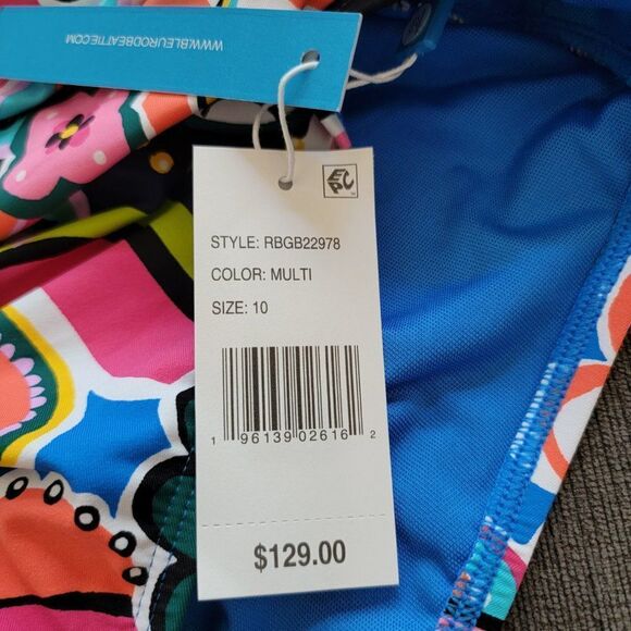 Bleu Rod Beattie Paisley Floral Print Shirred Bandeau One Piece Swimsuit sz 10 - Picture 8 of 16